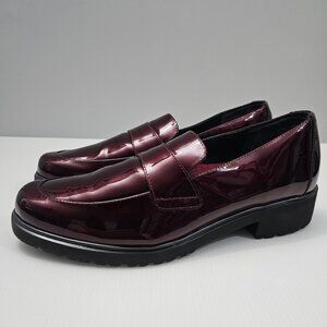 Munro Geena Penny Loafer Womens 9.5 Burgundy Red Shiny Patent Leather Slip On
